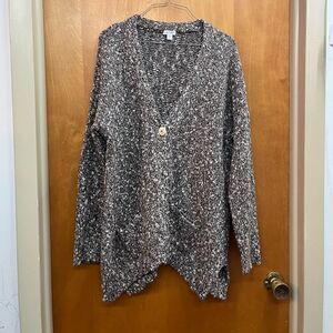 Purejill Brown and White Knit handkerchief hem Cardigan